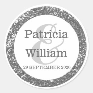 Personalised Wedding Seals   Silver Grey Glitter