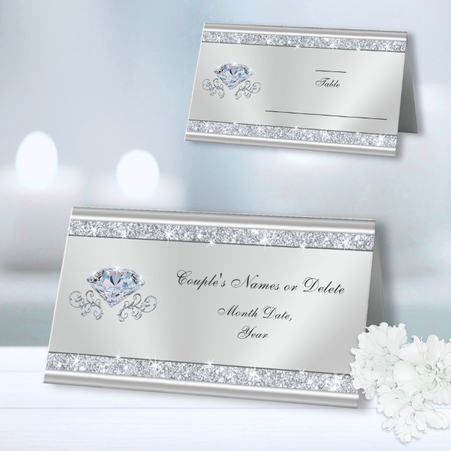 Personalised, Wedding Seating Cards, Diamond Place Card (Wedding Seating Cards. Diamond themed Wedding ideas. 60th wedding anniversary table decorations. )