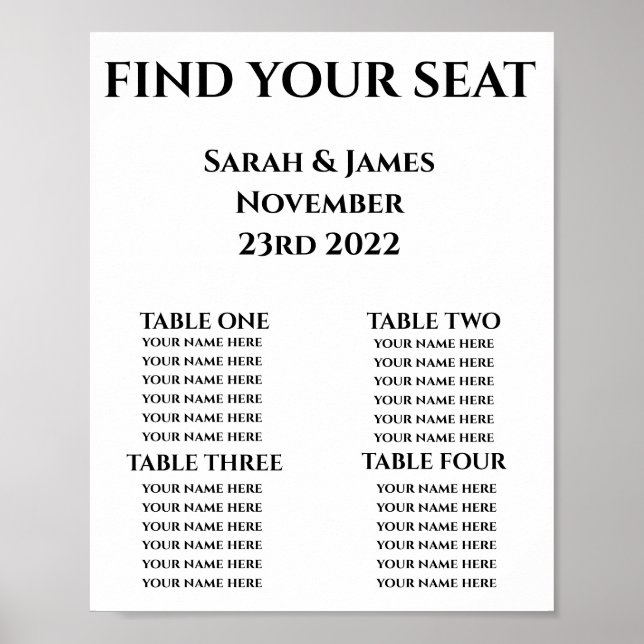 Personalised Wedding Seating Chart (Front)