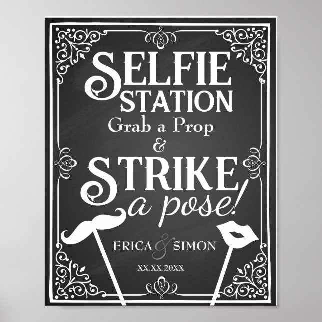 Personalised Wedding Selfie Station Chalkboard Poster (Front)