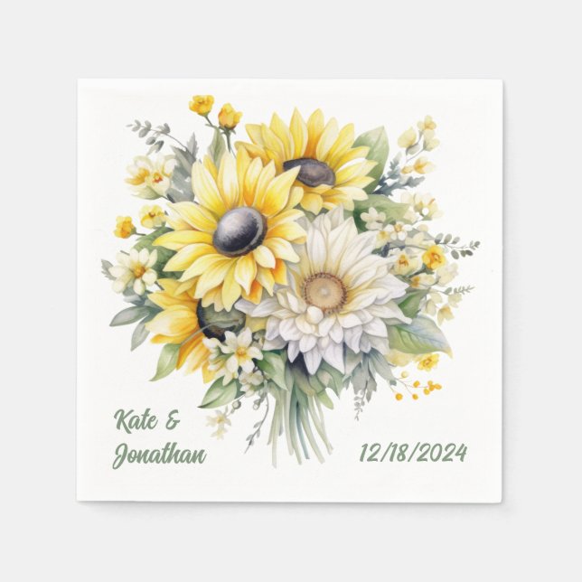 Personalised Wedding Shower Napkins Sunflowers (Front)