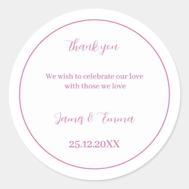 Personalised Wedding Simple Rose Classic Round Sticker (Front)