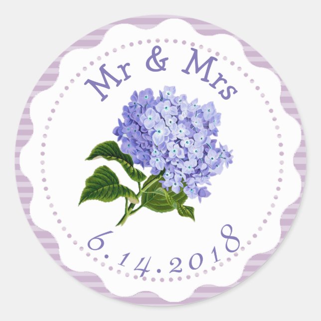 Personalised Wedding Stickers Purple Flowers (Front)