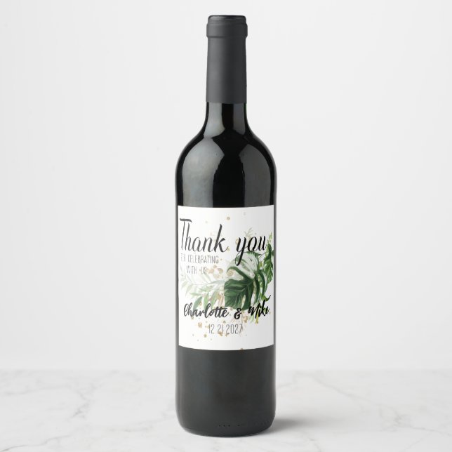 Personalised Wedding Thank you Favours Tropical  Wine Label (Front)