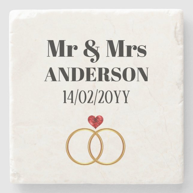 Personalised Wedding / Vow Renewal / Anniversary Stone Coaster (Front)