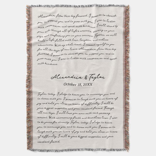 Personalised Wedding Vows Anniversary Gift Blanket (Front Vertical)