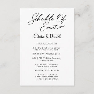 Personalised Wedding Weekend Itinerary Enclosure  Card