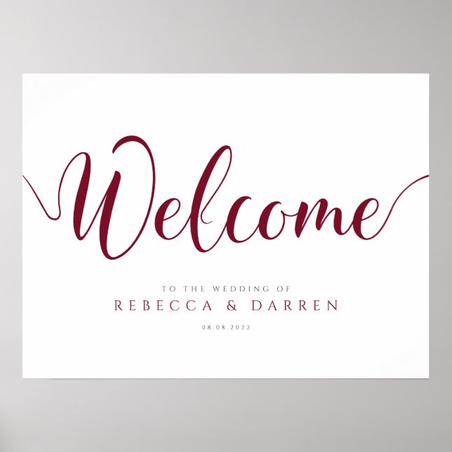 Personalised Wedding Welcome Sign Burgundy (Front)