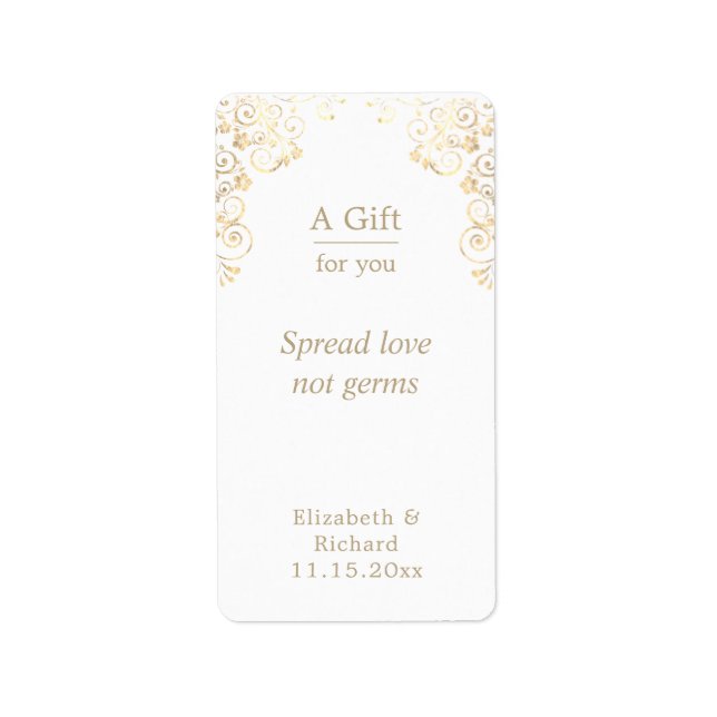 Personalised Wedding White Gold Hand Sanitizer    Label (Front)