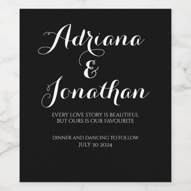 Personalised Wedding Wine Bottle with Custom Black Wine Label (Single Label)