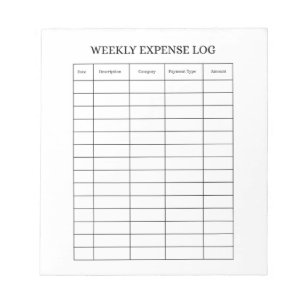 Personalised Weekly Expense Log Notepad