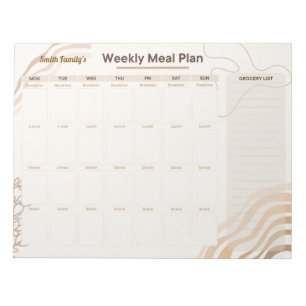 Personalised Weekly Meal Planner in Earthy Beige Notepad