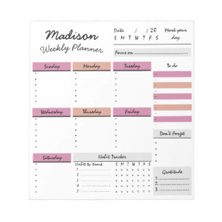 Personalised Weekly Planner Custom Notepad