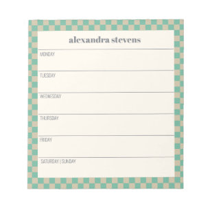 Personalised Weekly Planner Retro Mint Chequered Notepad