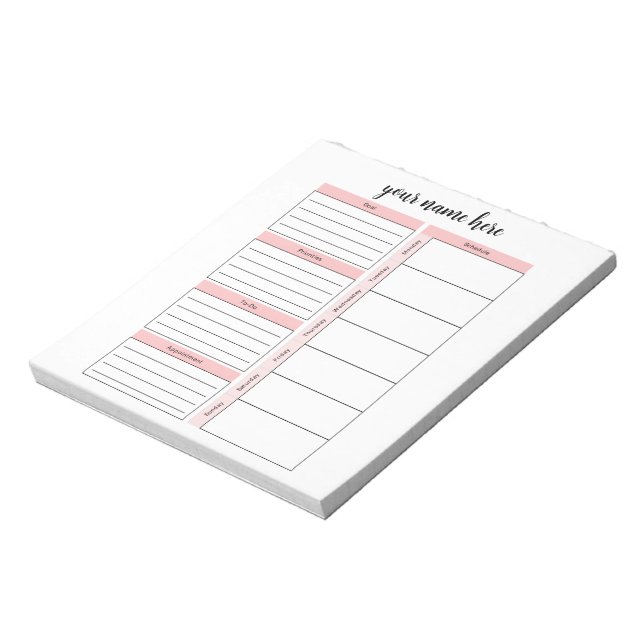 Personalised Weekly Schedule Notepad (Rotated)