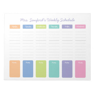 Personalised Weekly Schedule Notepad