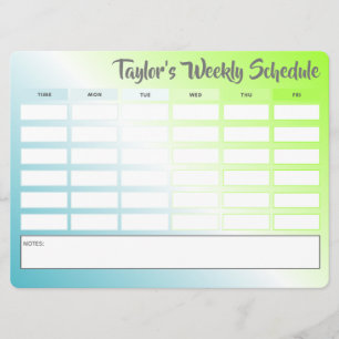 Personalised Weekly Schedule School Timetable