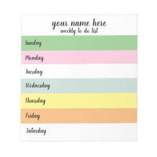 Personalised Weekly to do list notepad