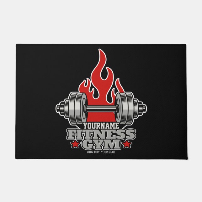 Personalised Weight Lifting Dumbbell Fitness Gym Doormat (Front)