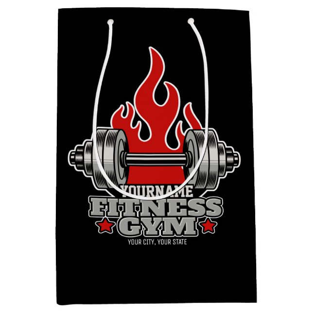 Personalised Weight Lifting Dumbbell Fitness Gym Medium Gift Bag (Front)