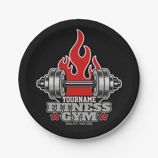 Personalised Weight Lifting Dumbbell Fitness Gym  Paper Plate (Front)