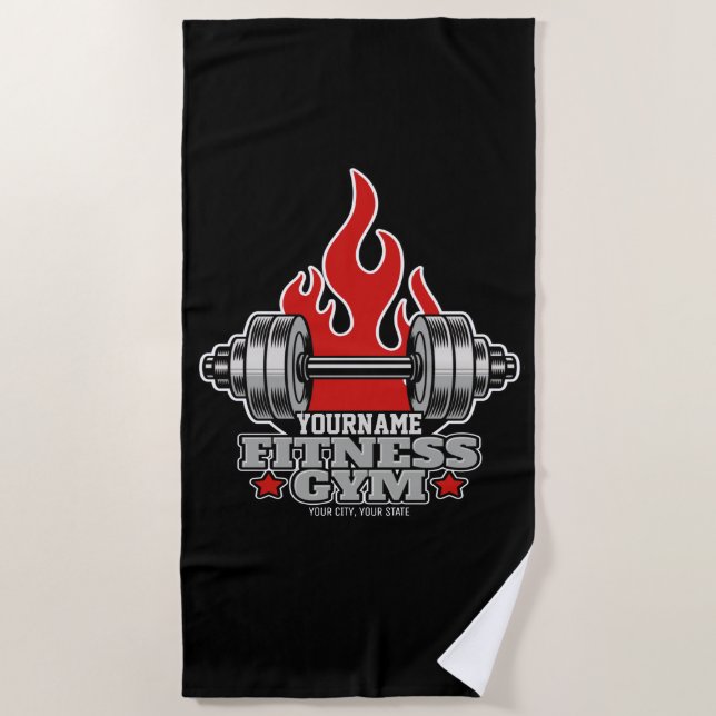 Personalised Weight Lifting Dumbbell Fitness Gym T Beach Towel (Front)