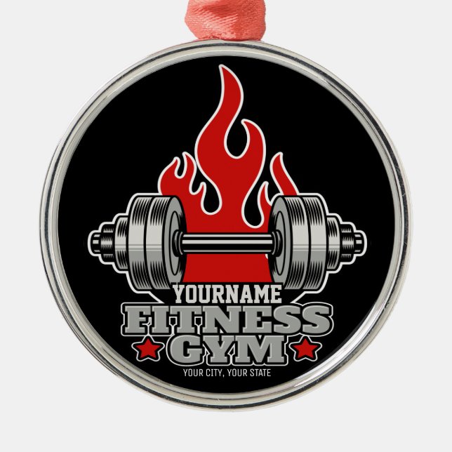 Personalised Weight Lifting Dumbbell Fitness Gym T Metal Ornament (Front)