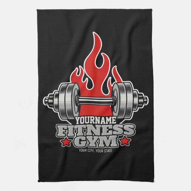 Personalised Weight Lifting Dumbbell Fitness Gym Tea Towel (Vertical)