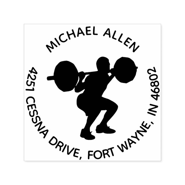 Personalised Weightlifter Silhouette Round Address Self-inking Stamp (Design)