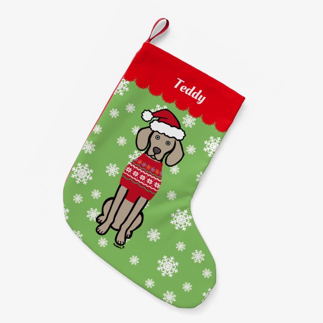 Personalised Weimaraner Christmas Santa Hat Small Christmas Stocking (Front (Hanging))