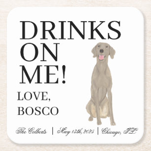 Personalised Weimaraner Wedding Square Paper Coaster