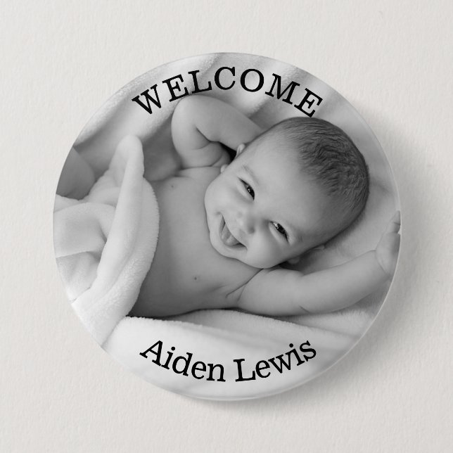 Personalised Welcome New Baby Photo Button (Front)