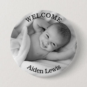 Personalised Welcome New Baby Photo Button