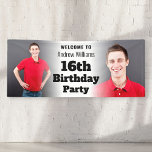 Personalised Welcome Sign 16th Birthday Men Photo<br><div class="desc">Modern 16th birthday party welcome sign for men. Personalised banner with a modern 2-photo collage and bold letters. For inside or outside use. To change the photo placement: click on the button to customise the design,  click on "crop",  and move the image to centre it.</div>