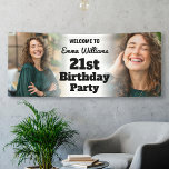 Personalised Welcome Sign 21st Birthday Girl Photo<br><div class="desc">Modern 21st birthday party welcome sign for a girl. Personalised banner with a modern 2-photo collage and bold letters. For inside or outside use. To change the photo placement: click on the button to customise the design,  click on "crop",  and move the image to centre it.</div>