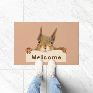 Personalised Welcome Squirrel Holding Sign  Doormat