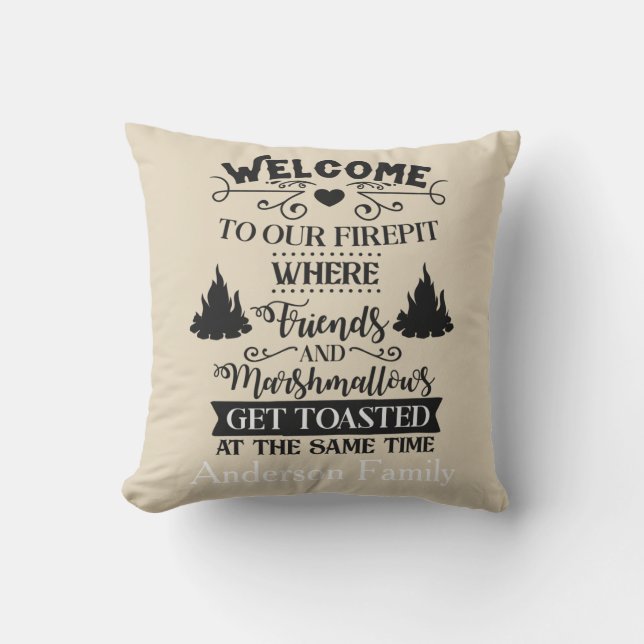 Personalised Welcome To Our Firepit Outdoor Pillow (Front)