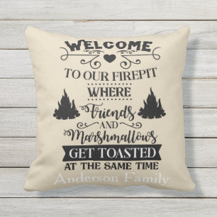 Personalised Welcome To Our Firepit Outdoor Pillow