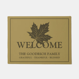 Personalised Welcome with Maple Leaf. Brown Doormat