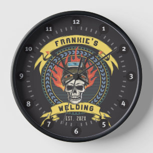Personalised Welder Skull Worker Welding Workshop Clock