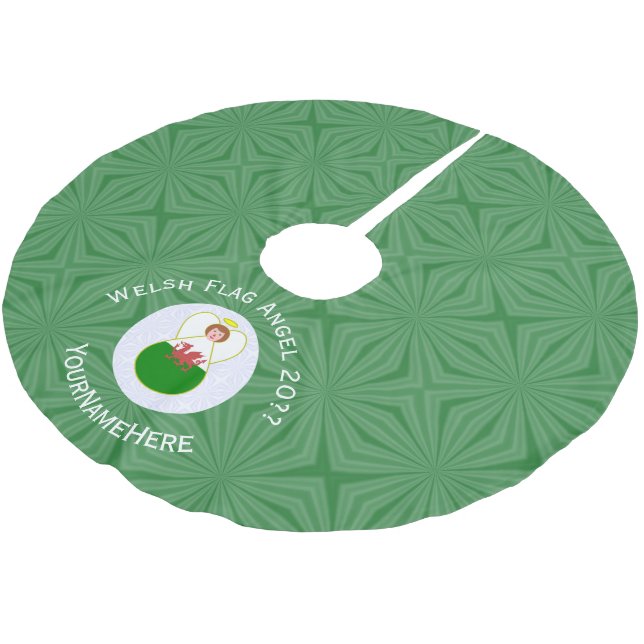 Personalised Welsh Angel Christmas Flag Brushed Polyester Tree Skirt (Angled)