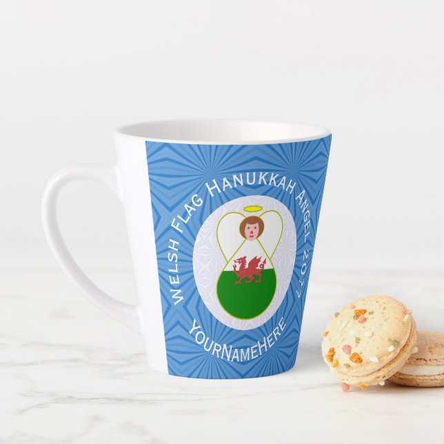 Personalised Welsh Angel Hanukkah Flag  Latte Mug (In Situ)