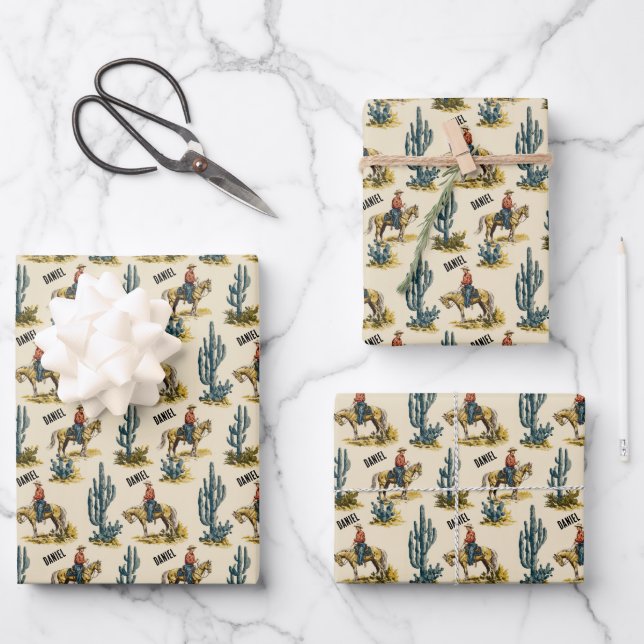 Personalised Western Cowboy Wrapping Paper Sheet (Front)