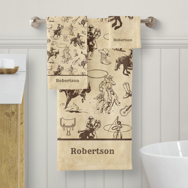 Personalised Western Horses Rodeo Cowboy Bath Towel Set (Creator Uploaded)