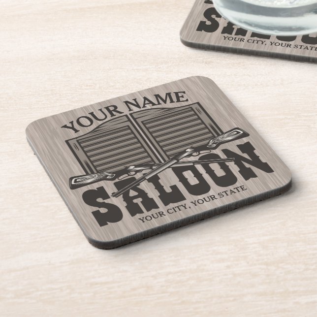 Personalised Western Rifle Guns Old Saloon Bar  Coaster (Left Side)