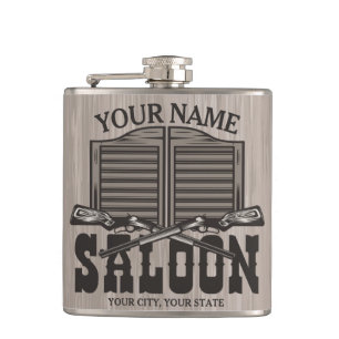 Personalised Western Rifle Guns Old Saloon Bar  Hip Flask