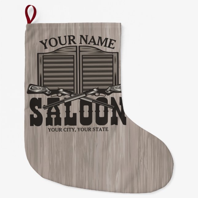 Personalised Western Rifle Guns Old Saloon Bar  Large Christmas Stocking (Front)