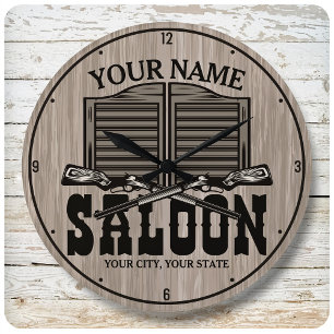 Personalised Western Rifle Guns Old Saloon Bar Large Clock