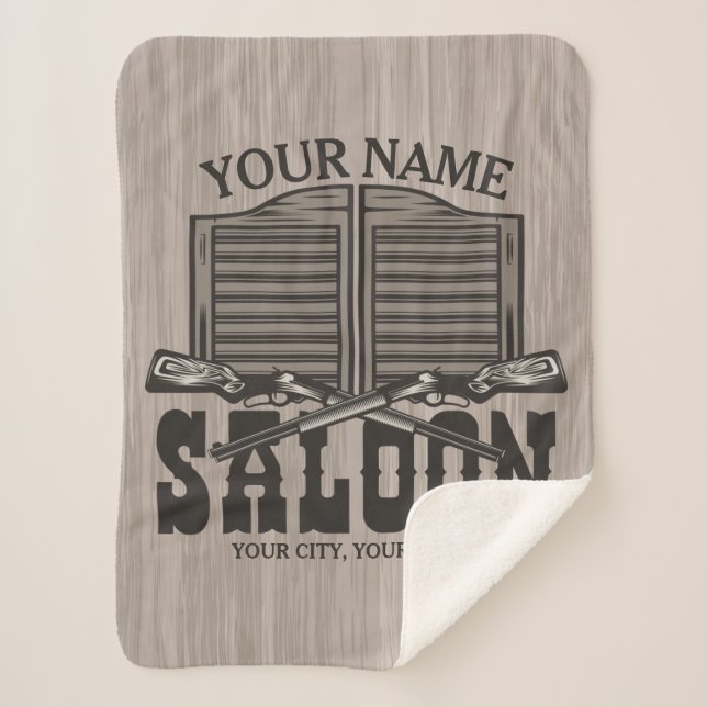 Personalised Western Rifle Guns Old Saloon Bar  Sherpa Blanket (Front)