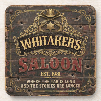 Personalised Western Saloon Rustic Man Cave Home Coaster